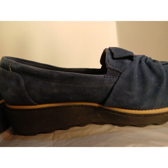 Clarks SHARON DASHER Blue Suede Designer Wedge Loafer WMS 10W  NEW ($110) - Picture 7 of 16